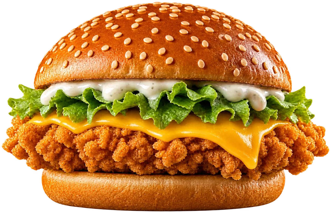 Cheese Zinger burger with melted cheddar over the fillet