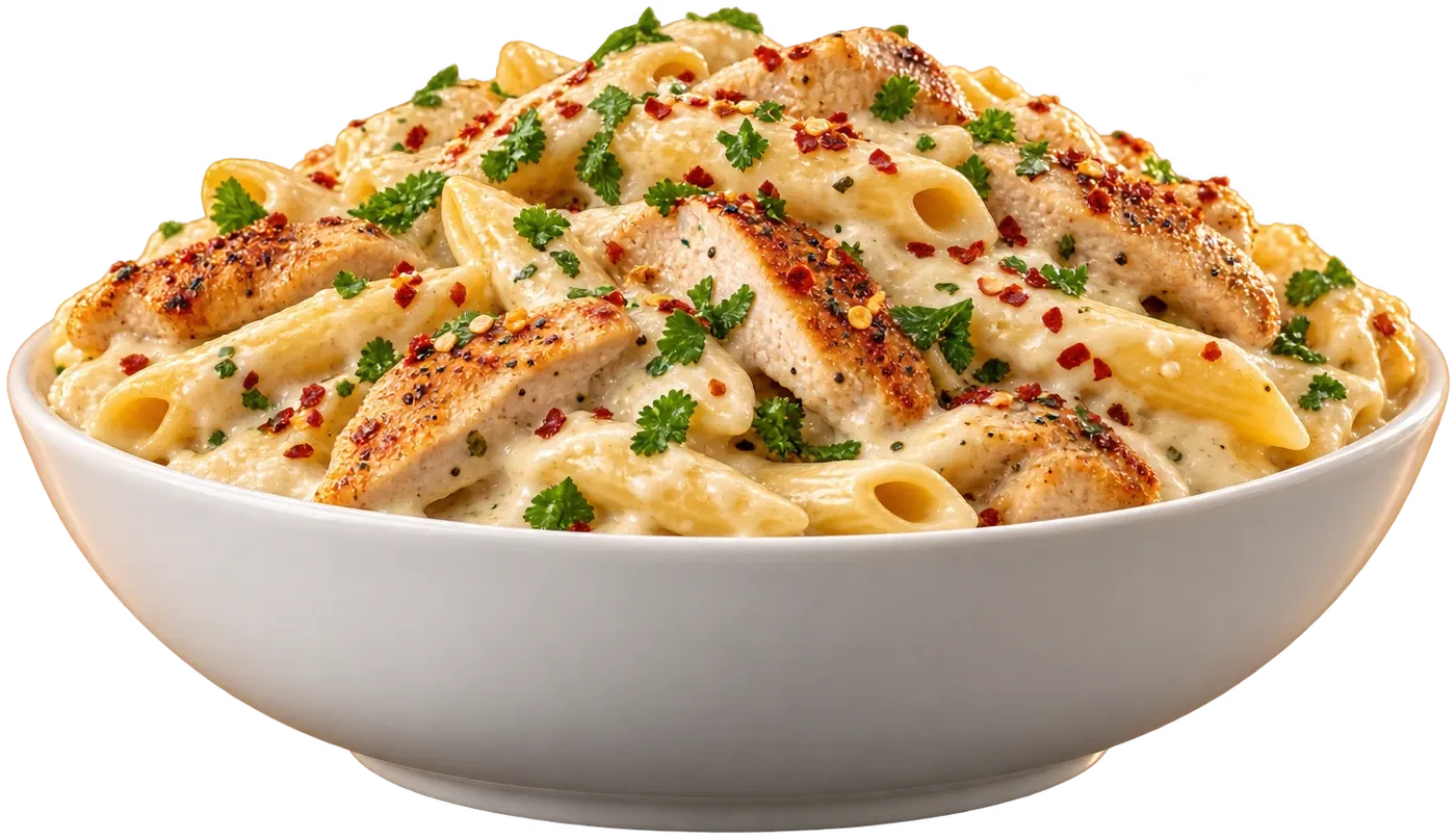 Bowl of creamy chicken penne pasta