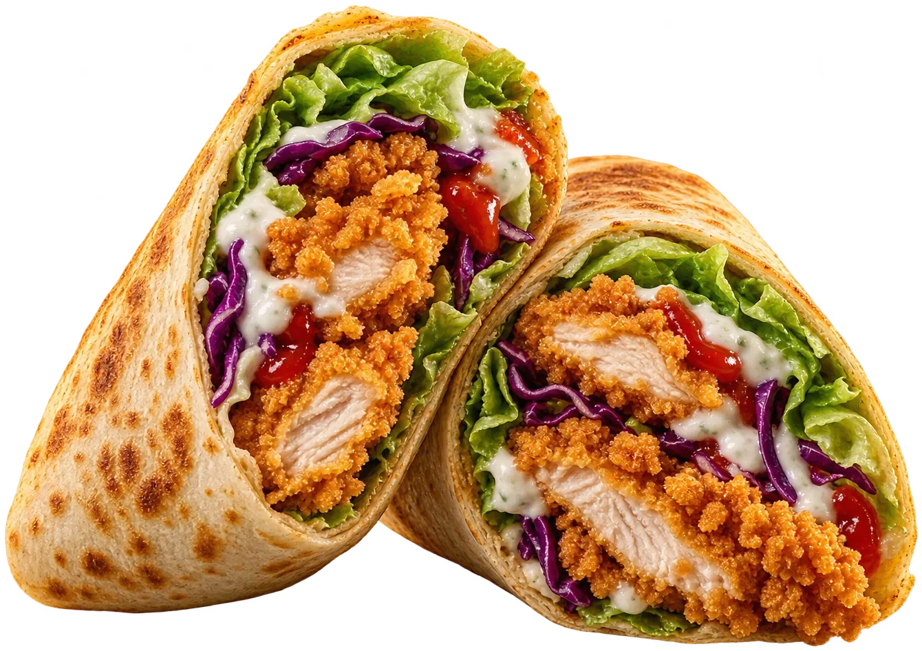 Crispy chicken wrap cut in half