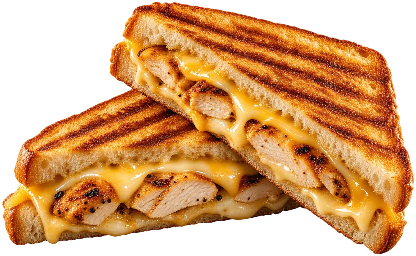 Pressed grill sandwich with melted cheese