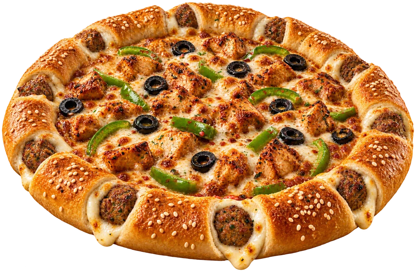 Creamy kebab crust pizza with a stuffed crust ring