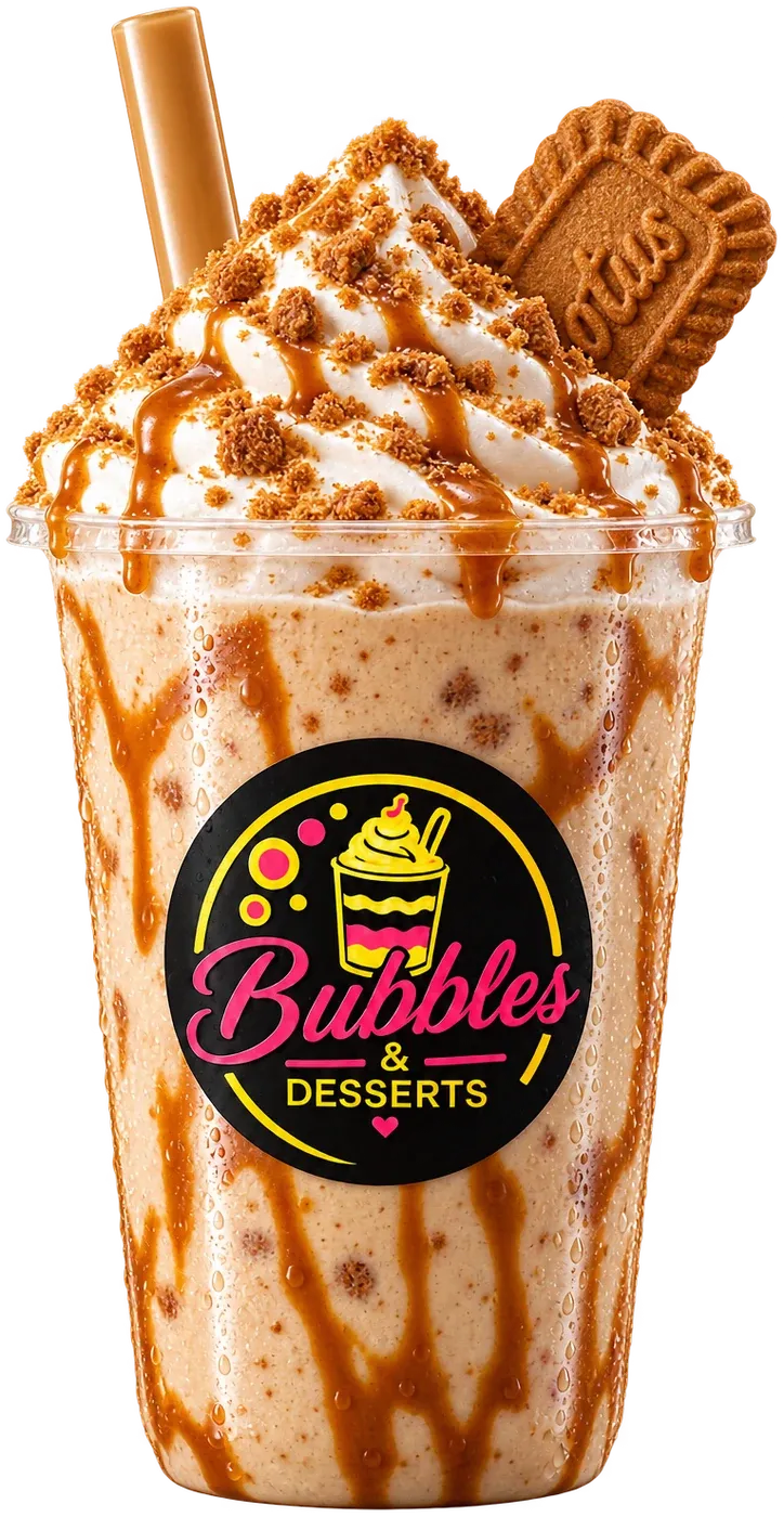 Lotus Biscoff milkshake with caramel and a biscuit