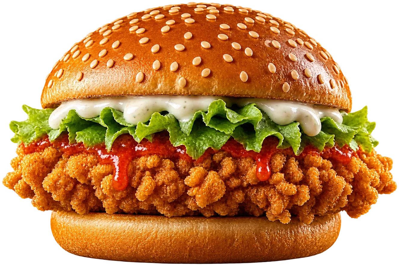 Special Zinger burger with a ribbon of red hot sauce