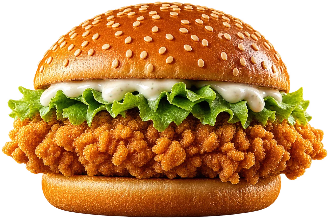 Zinger burger: crispy fillet, lettuce and garlic mayo in a sesame bun